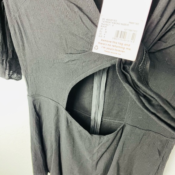 NWT MISSGUIDED BLACK TIE FRONT KIMONO SLEEVE PLAYSUIT ROMPER - Picture 7 of 10